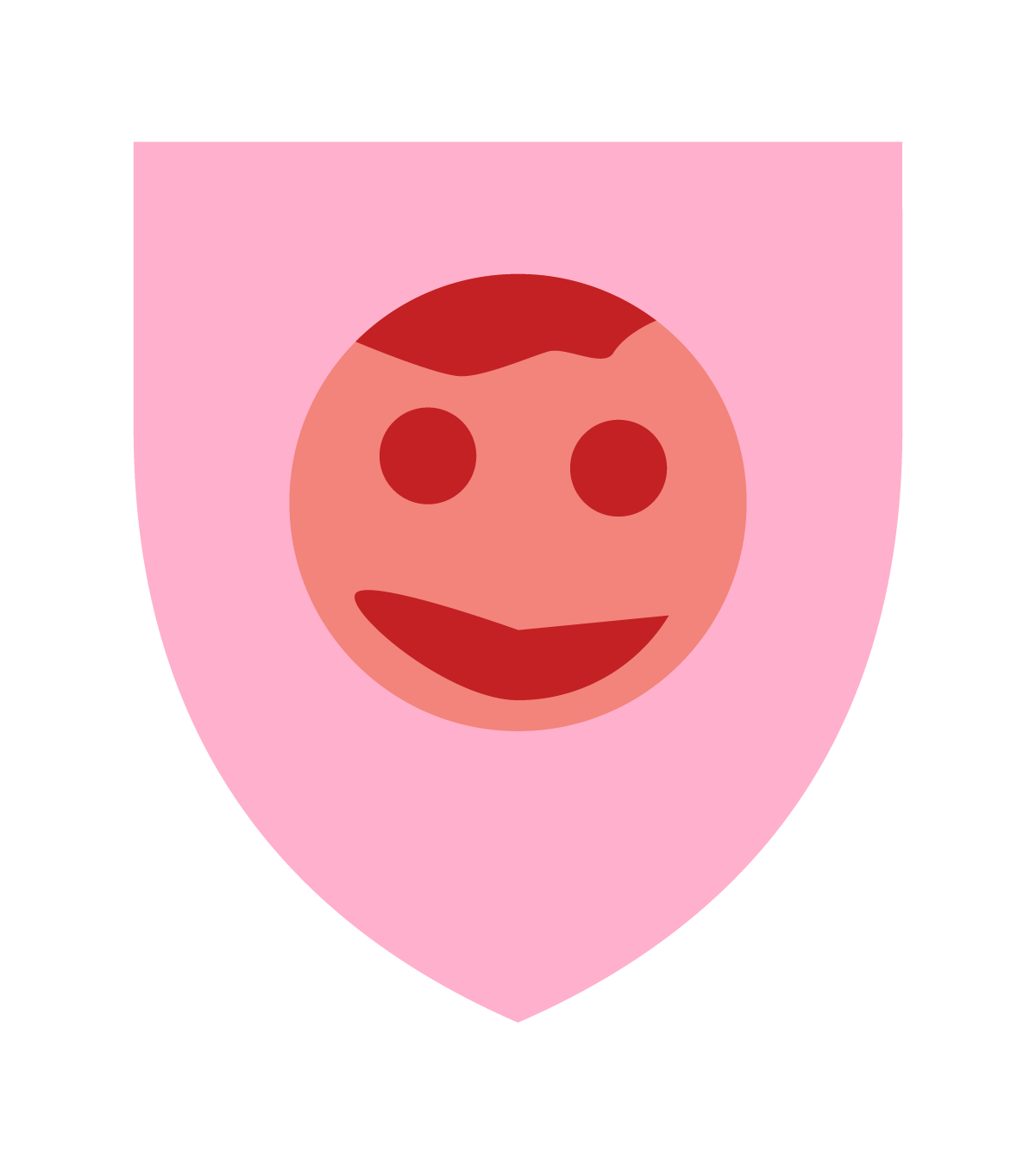 A cartoonish and slightly wonky smiley made from two tones of pink.